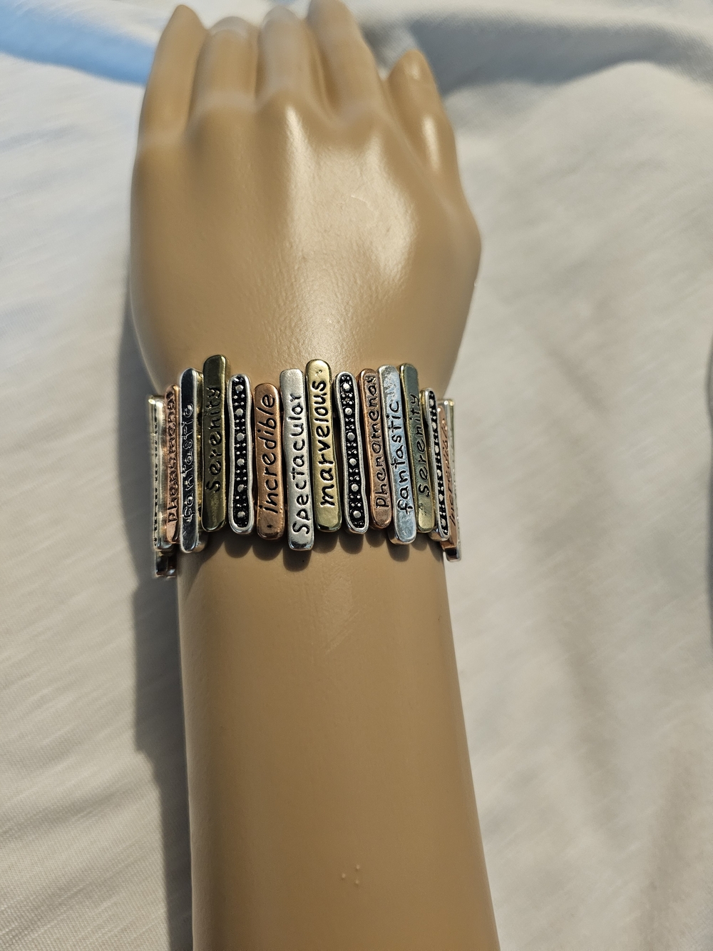 Mixed Metal Inspirational Bar Stretch Bracelet - Silver & Gold Tones